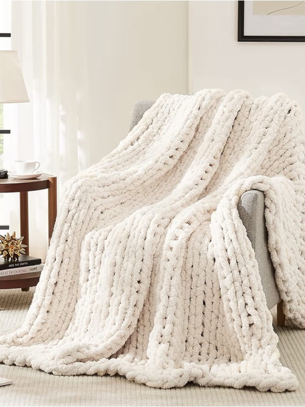 Cozy Plush Chunky Knit Throw Blanket - Cream